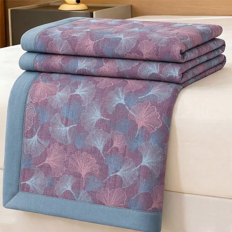 Retro Botanical Ginkgo Leaf Cotton Blanket - Purple - 98" x 94" - Blanket - image 5