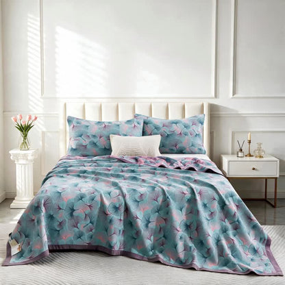 Retro Botanical Ginkgo Leaf Cotton Blanket - image 3