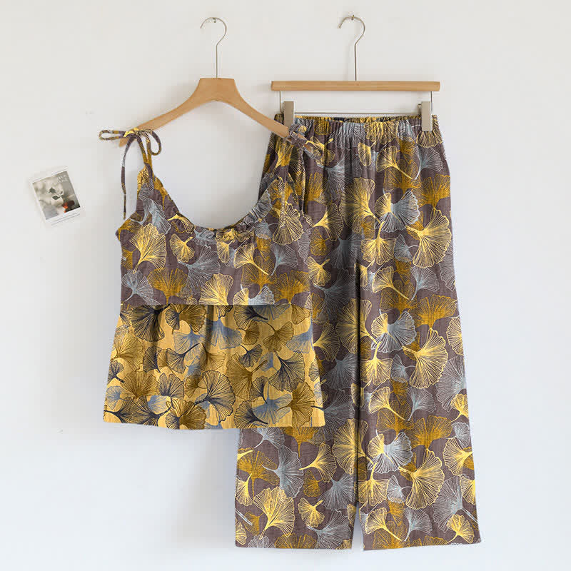 Retro Ginkgo‑Leaf Cotton Cami Lounge Set - image 5