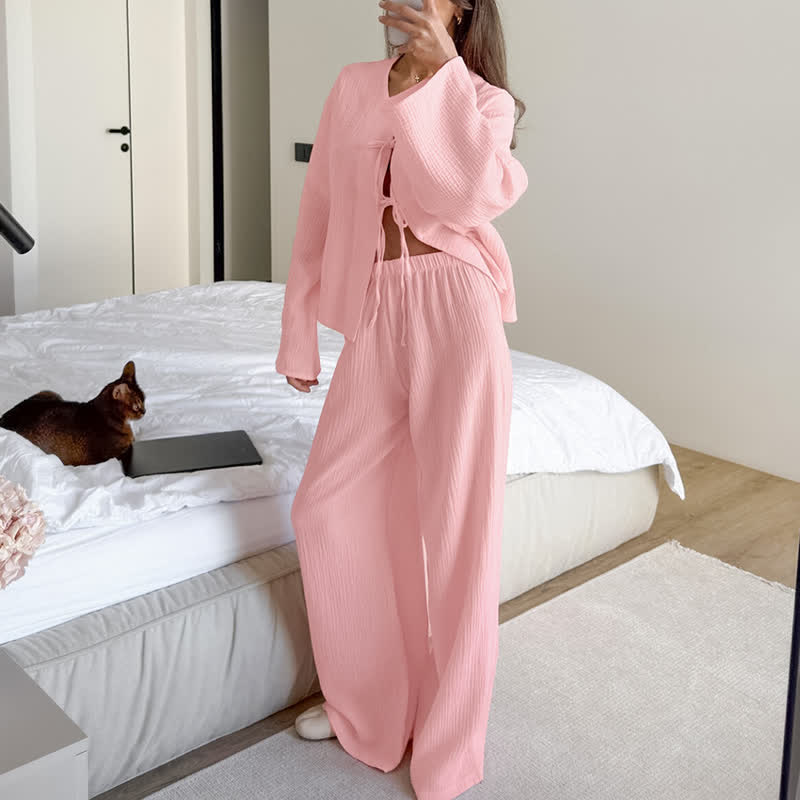Soft Crinkle Textured Cotton Loungewear Set - image 0