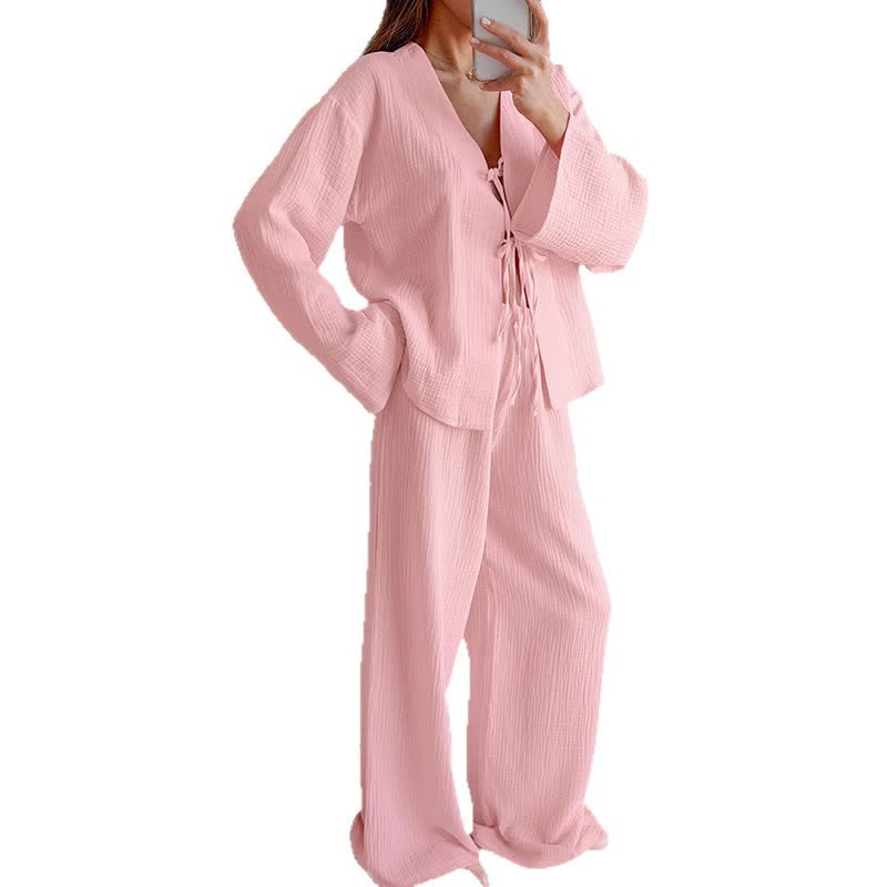 Soft Crinkle Textured Cotton Loungewear Set - image 2