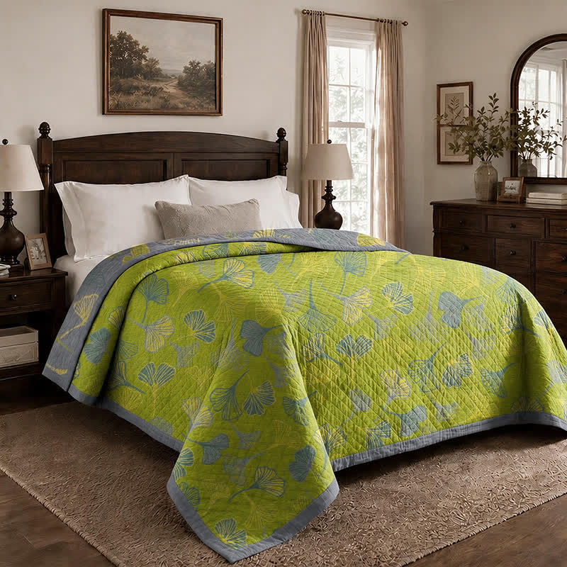 Green‑Gray Ginkgo Leaf Cotton Blanket - image 3