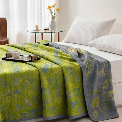 Green‑Gray Ginkgo Leaf Cotton Blanket - image 2
