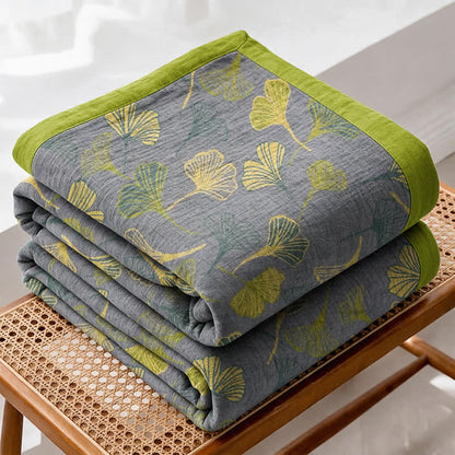 Green‑Gray Ginkgo Leaf Cotton Blanket - image 6