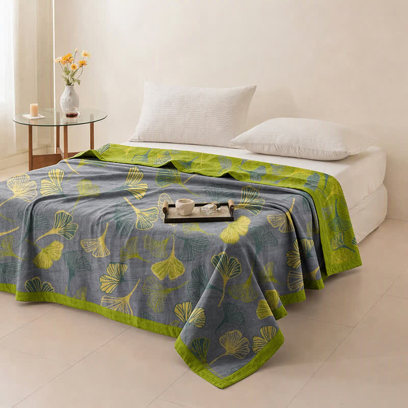 Green‑Gray Ginkgo Leaf Cotton Blanket - image 10