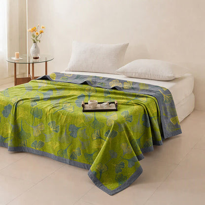 Green‑Gray Ginkgo Leaf Cotton Blanket - image 4