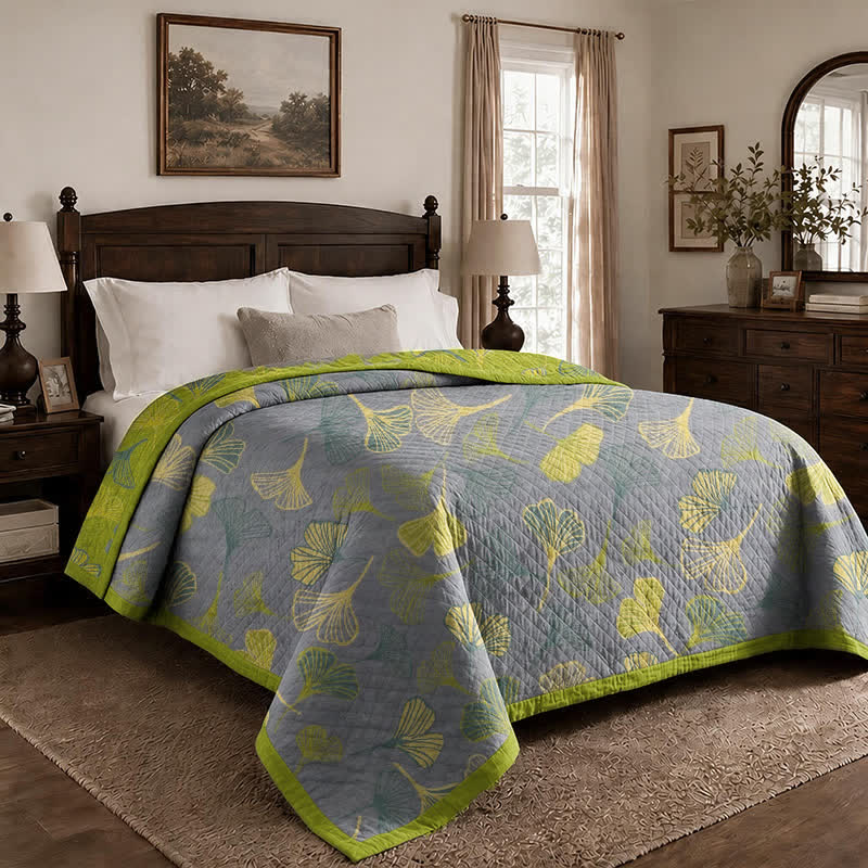 Green‑Gray Ginkgo Leaf Cotton Blanket - image 9