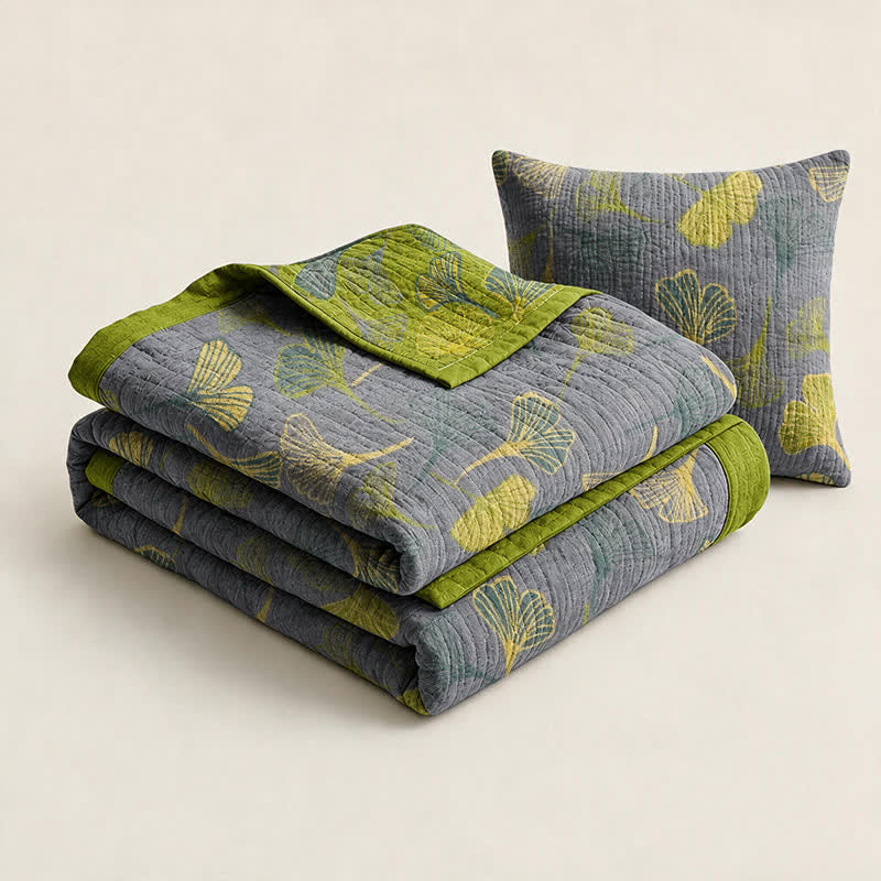 Green‑Gray Ginkgo Leaf Cotton Blanket - image 7