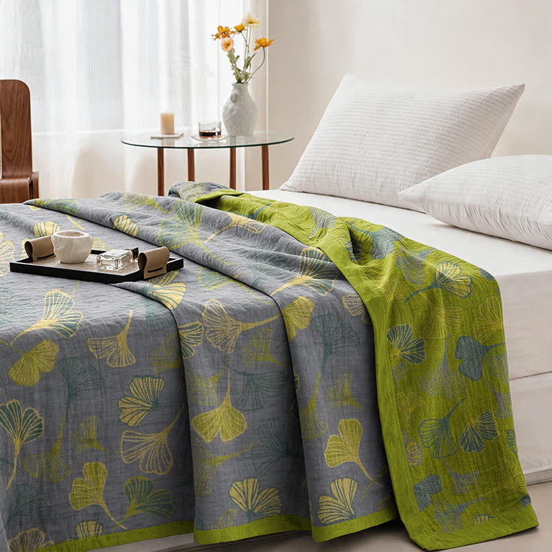 Green‑Gray Ginkgo Leaf Cotton Blanket - image 8
