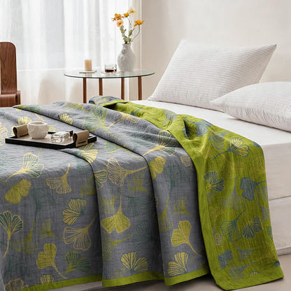 Green‑Gray Ginkgo Leaf Cotton Blanket - image 8