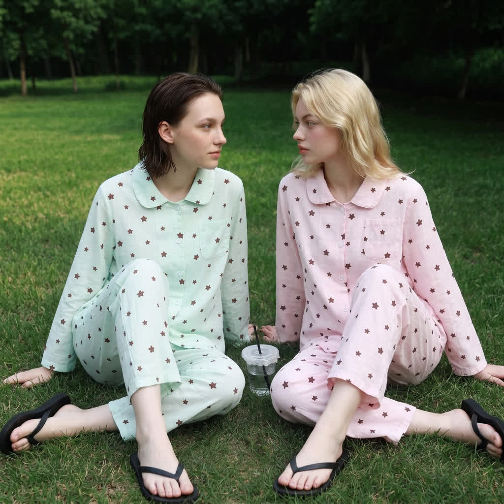 Pastel Star Cotton Long Sleeve Pajamas - image 2