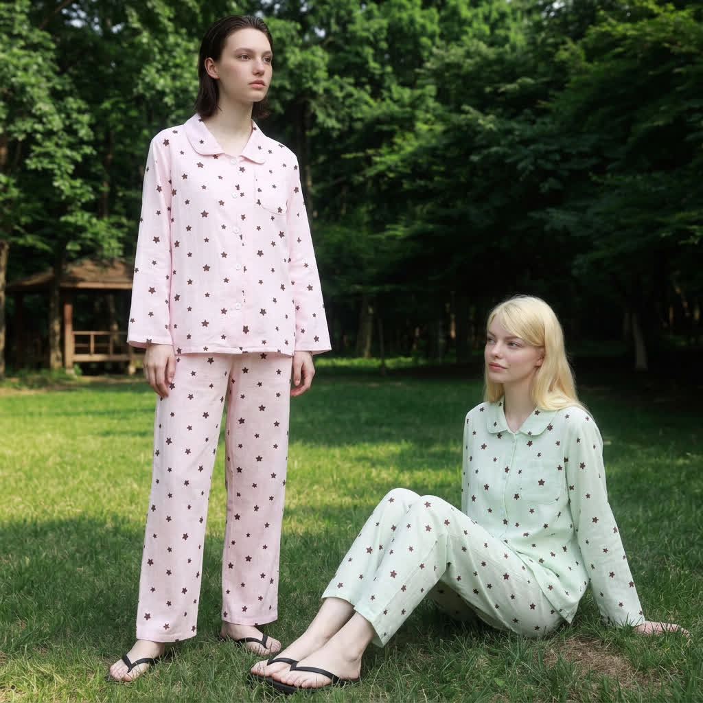 Pastel Star Cotton Long Sleeve Pajamas - image 1
