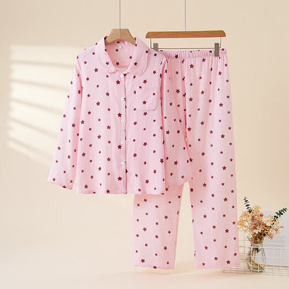 Pastel Star Cotton Long Sleeve Pajamas - Pink - XL - image 13