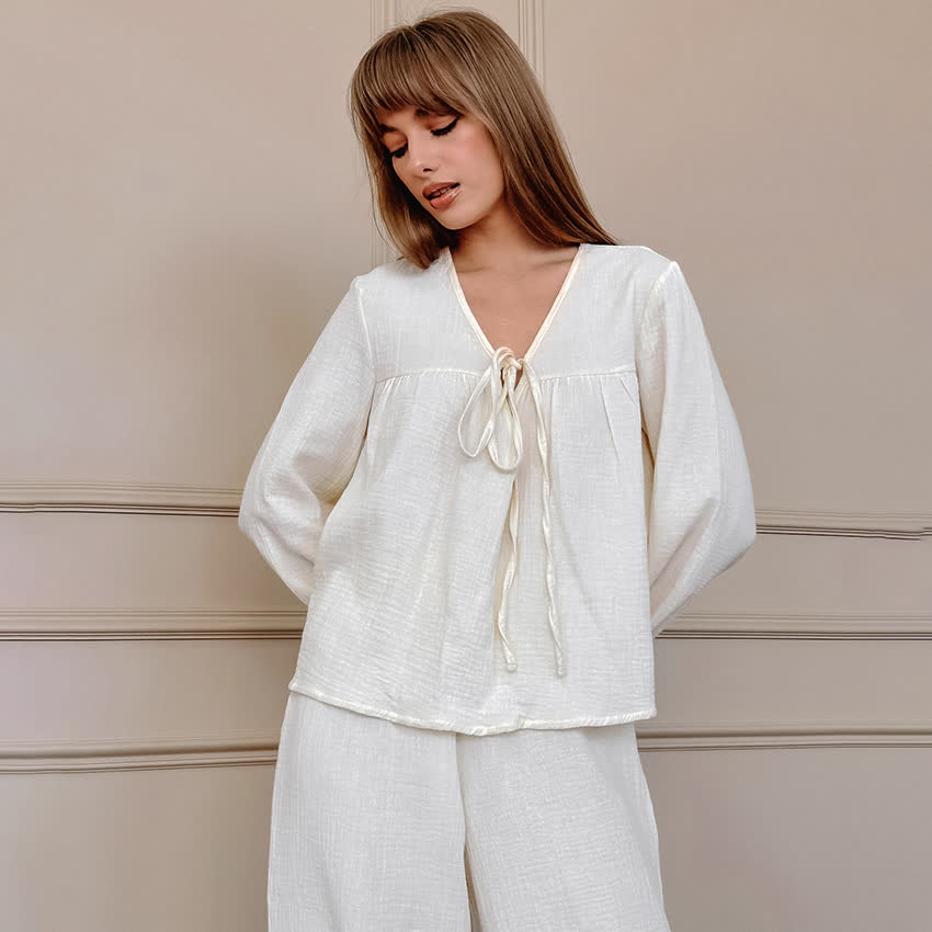 Casual Cotton Bow Front Lounge Set - image 0
