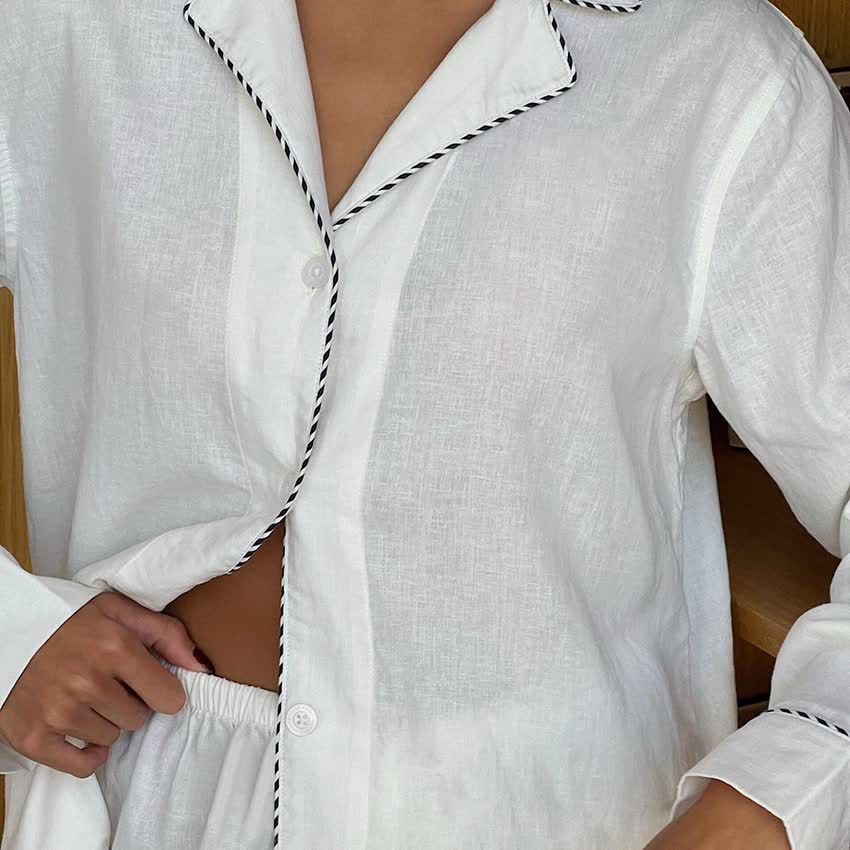 Minimal Cotton Contrast Trim Loungewear Set - image 6