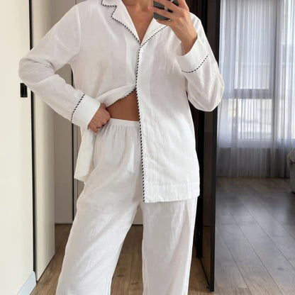 Minimal Cotton Contrast Trim Loungewear Set - White - L - image 0