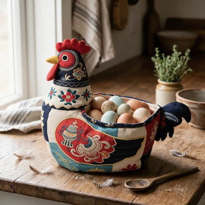 Folk Patchwork Chicken Storage Basket - Rooster Storage Basket - image 0