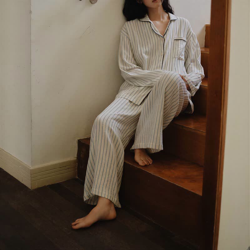 Relaxed Pinstripe Cotton Gauze Sleep Set - image 1