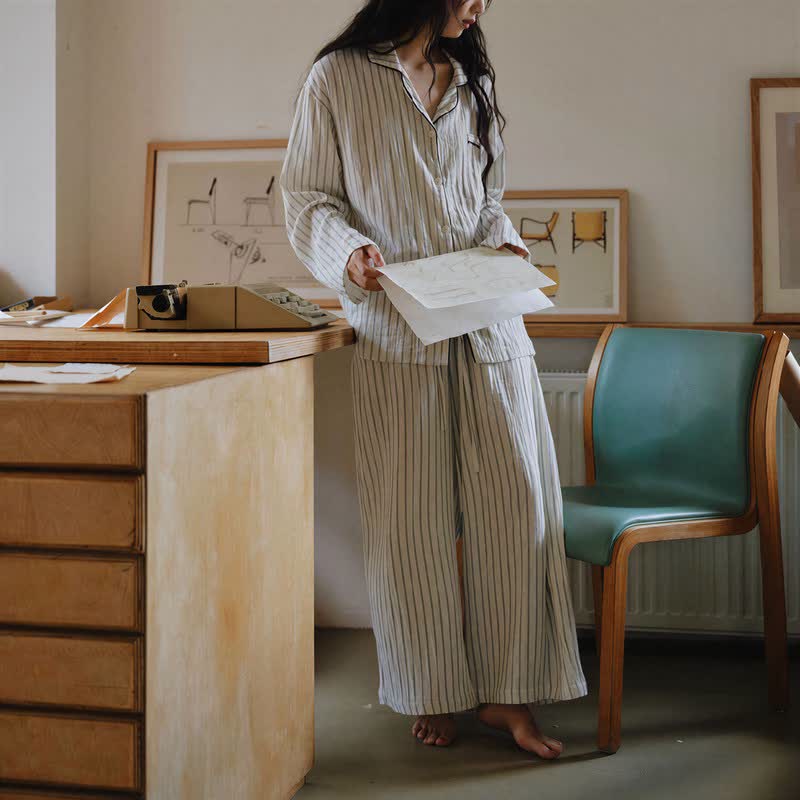 Relaxed Pinstripe Cotton Gauze Sleep Set - image 3