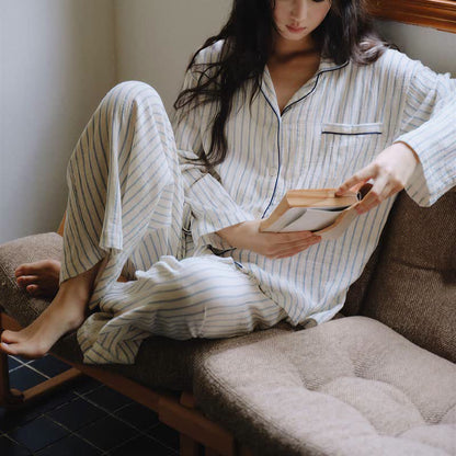 Relaxed Pinstripe Cotton Gauze Sleep Set - image 4