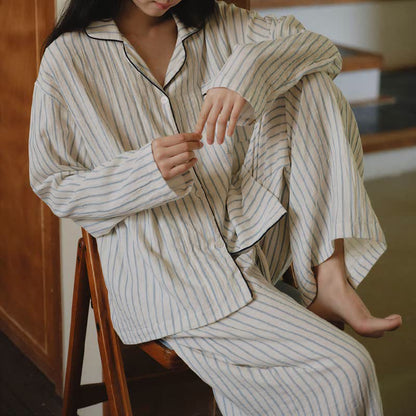 Relaxed Pinstripe Cotton Gauze Sleep Set - image 2