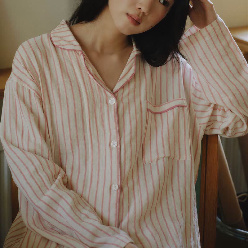 Relaxed Pinstripe Cotton Gauze Sleep Set - image 12