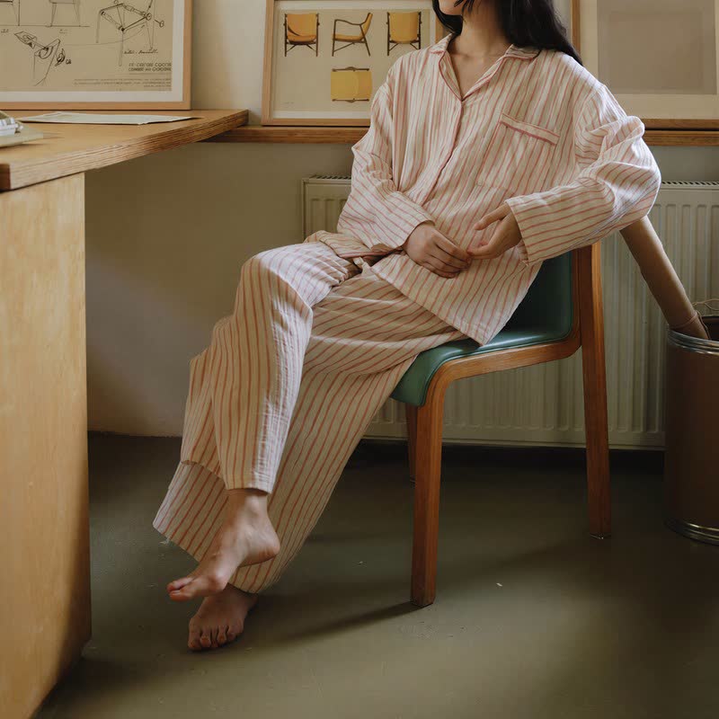 Relaxed Pinstripe Cotton Gauze Sleep Set - image 10