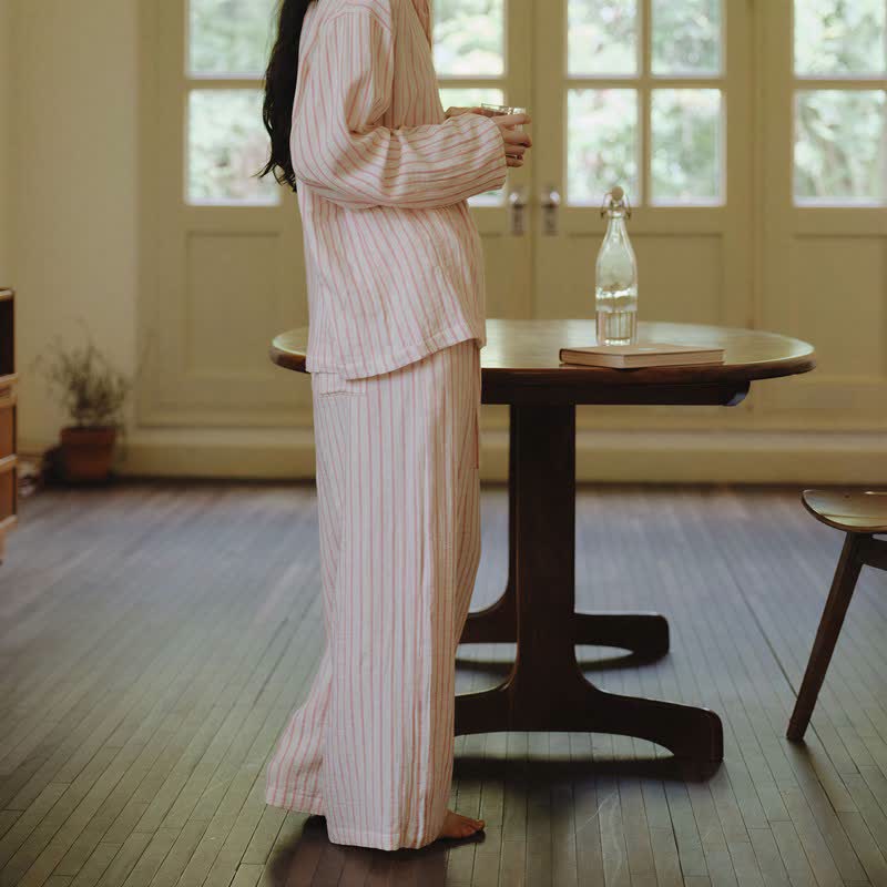 Relaxed Pinstripe Cotton Gauze Sleep Set - image 9