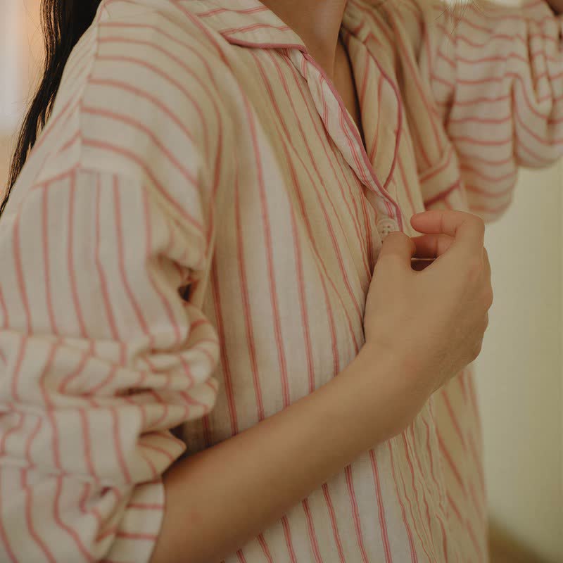 Relaxed Pinstripe Cotton Gauze Sleep Set - image 13