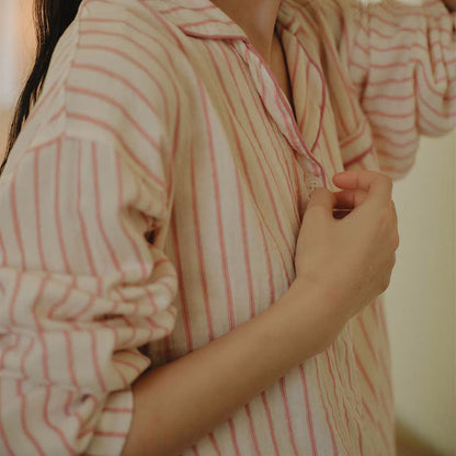 Relaxed Pinstripe Cotton Gauze Sleep Set - image 13