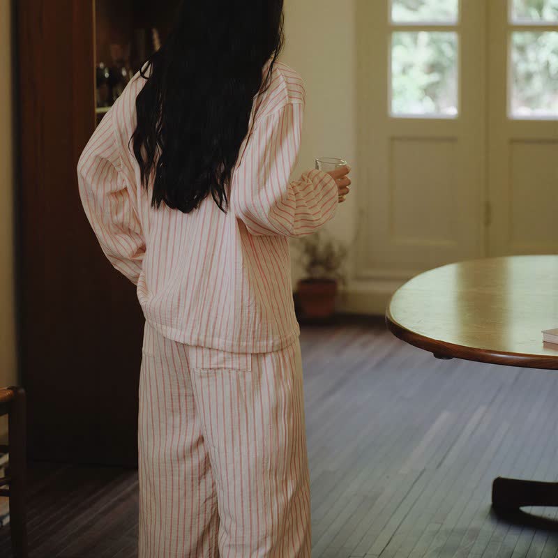 Relaxed Pinstripe Cotton Gauze Sleep Set - image 11