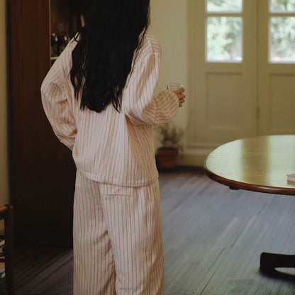 Relaxed Pinstripe Cotton Gauze Sleep Set - image 11