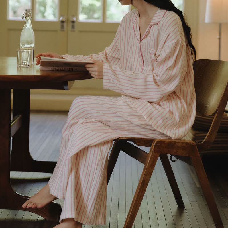 Relaxed Pinstripe Cotton Gauze Sleep Set - image 7