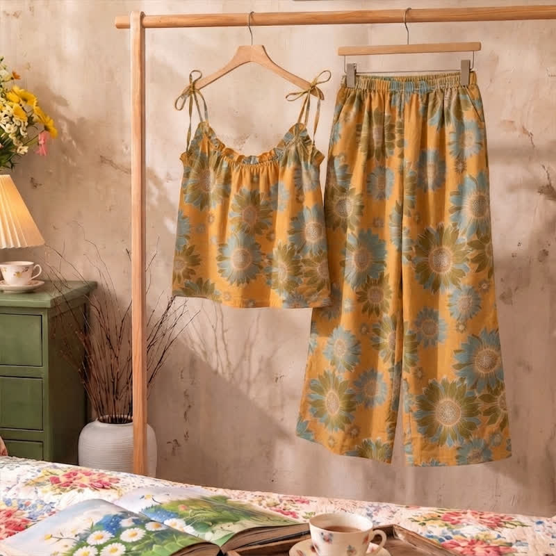Sunflower Bloom Tie Strap Cami Loungewear Set - image 5