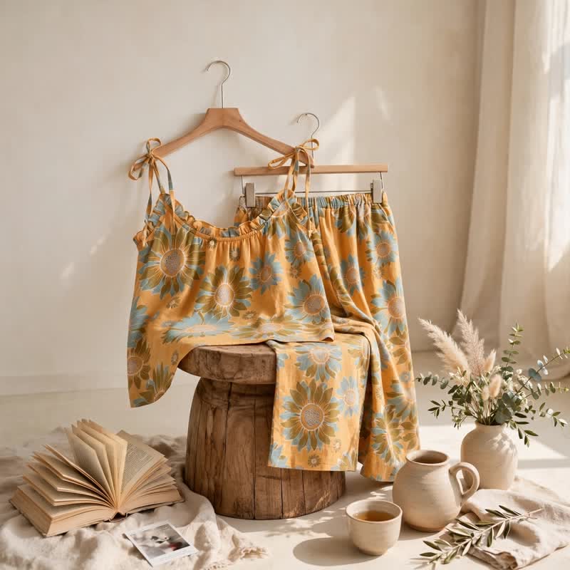 Sunflower Bloom Tie Strap Cami Loungewear Set - image 6