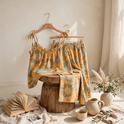 Sunflower Bloom Tie Strap Cami Loungewear Set - image 6