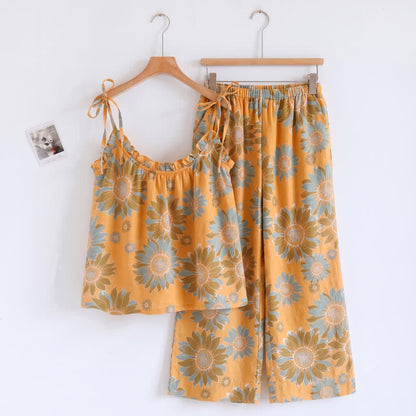 Sunflower Bloom Tie Strap Cami Loungewear Set - Orange - XL - image 4
