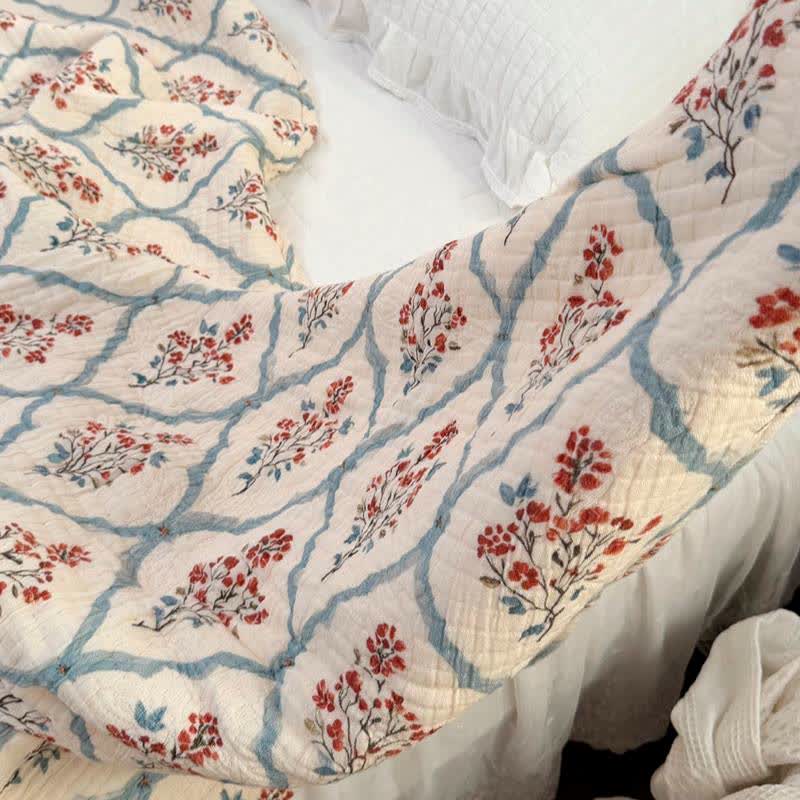 Cream Garden Cotton Bedspread Quilt - image 4