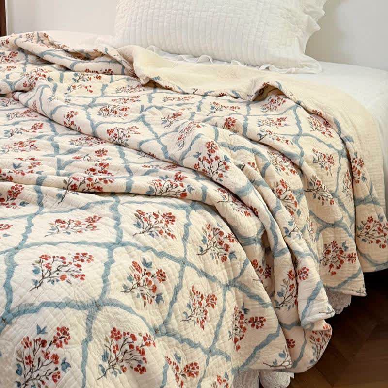 Cream Garden Cotton Bedspread Quilt - image 3