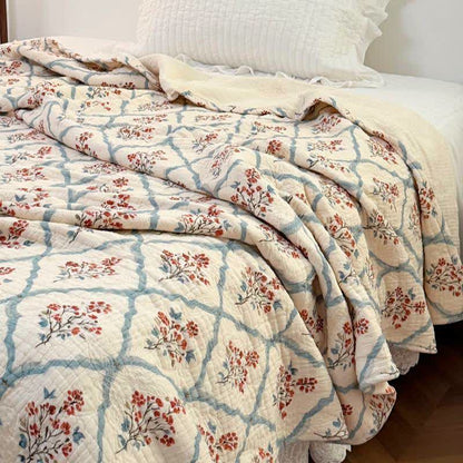 Cream Garden Cotton Bedspread Quilt - image 3