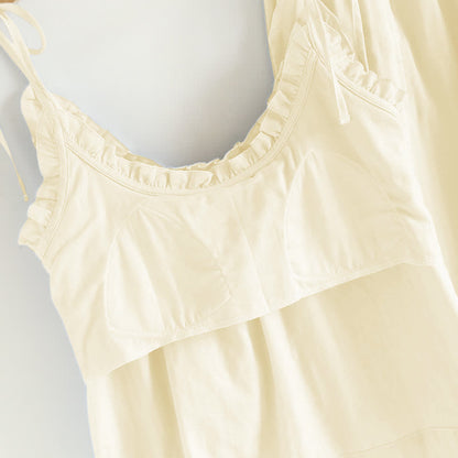 Solid Color Ruffle Cotton Camisole Pajamas - image 21