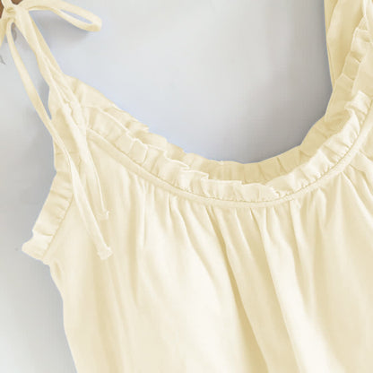 Solid Color Ruffle Cotton Camisole Pajamas - image 20