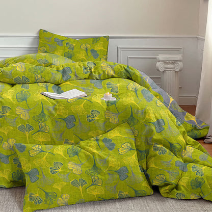 Vintage Green Ginkgo Leaf Cotton Reversible Bedding Set - image 3
