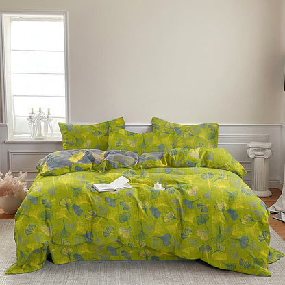 Vintage Green Ginkgo Leaf Cotton Reversible Bedding Set - image 1