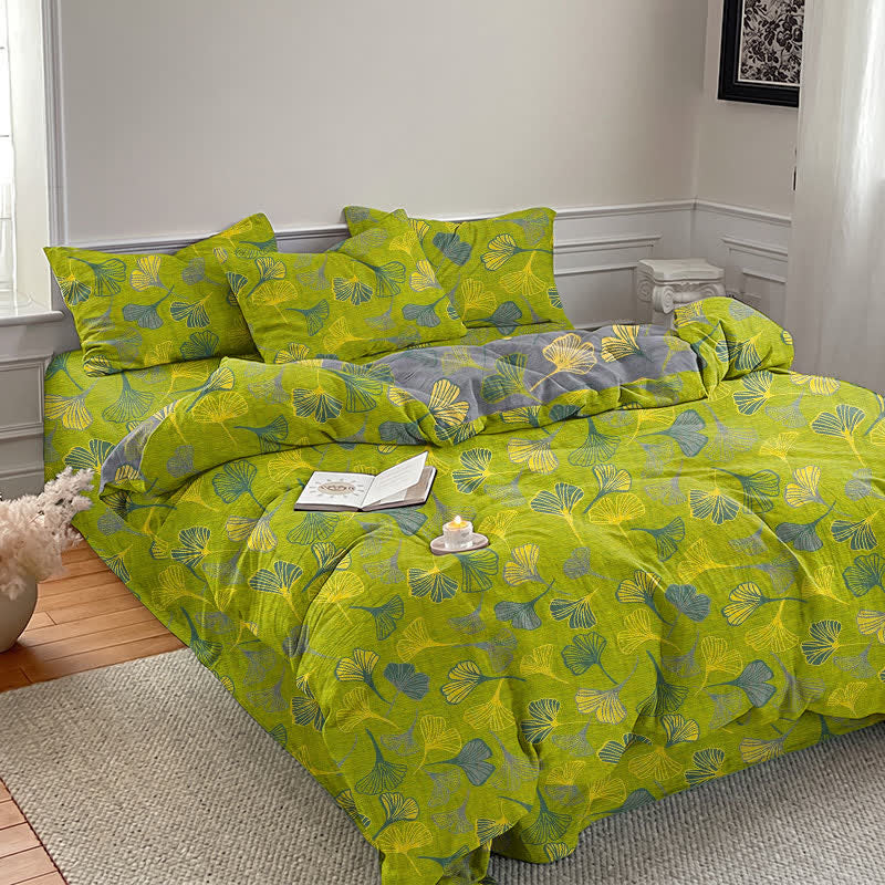 Vintage Green Ginkgo Leaf Cotton Reversible Bedding Set - image 4