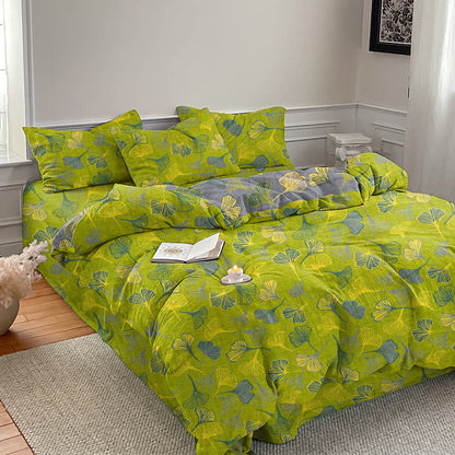 Vintage Green Ginkgo Leaf Cotton Reversible Bedding Set - image 4