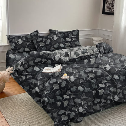 Vintage Black Ginkgo Leaf Reversible Cotton Bedding Set - image 4
