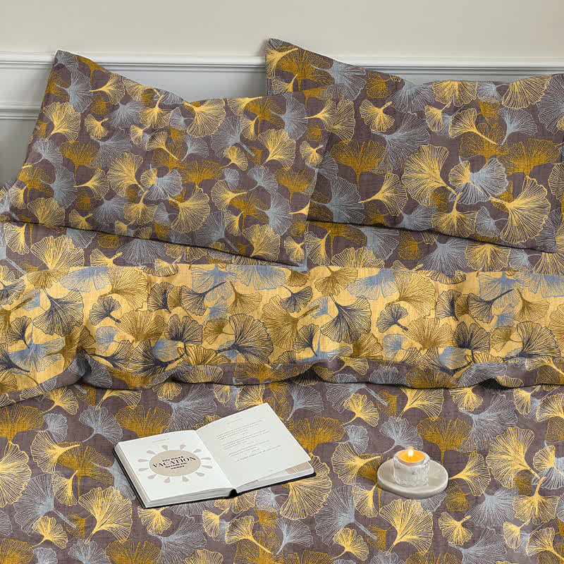 Retro Ginkgo Leaf Cotton Gauze Bedding Set - image 15