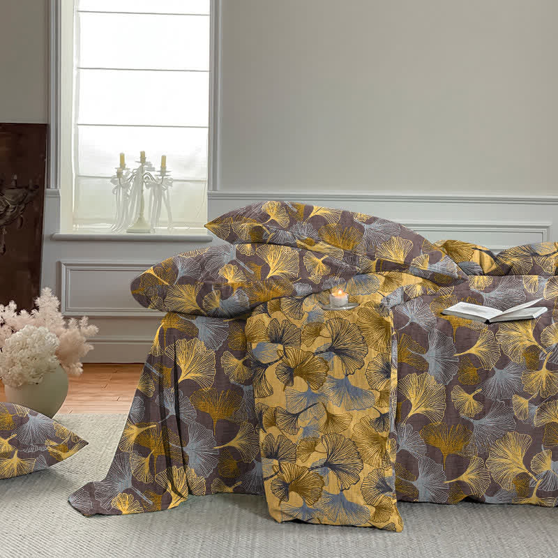 Retro Ginkgo Leaf Cotton Gauze Bedding Set - image 13
