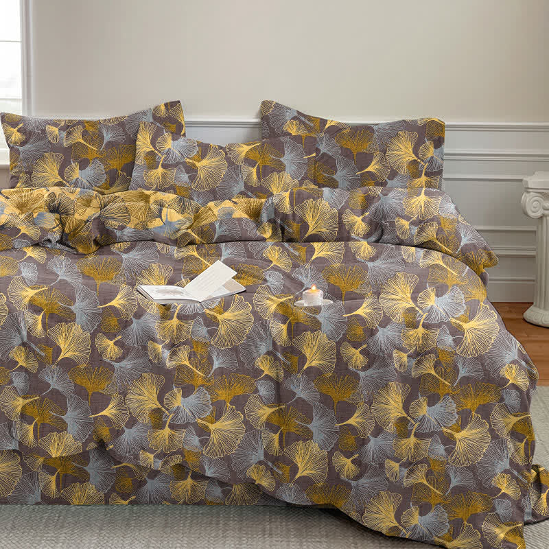 Retro Ginkgo Leaf Cotton Gauze Bedding Set - Light Brown - 2PCS Pillowcases - 20" x 37" - image 8